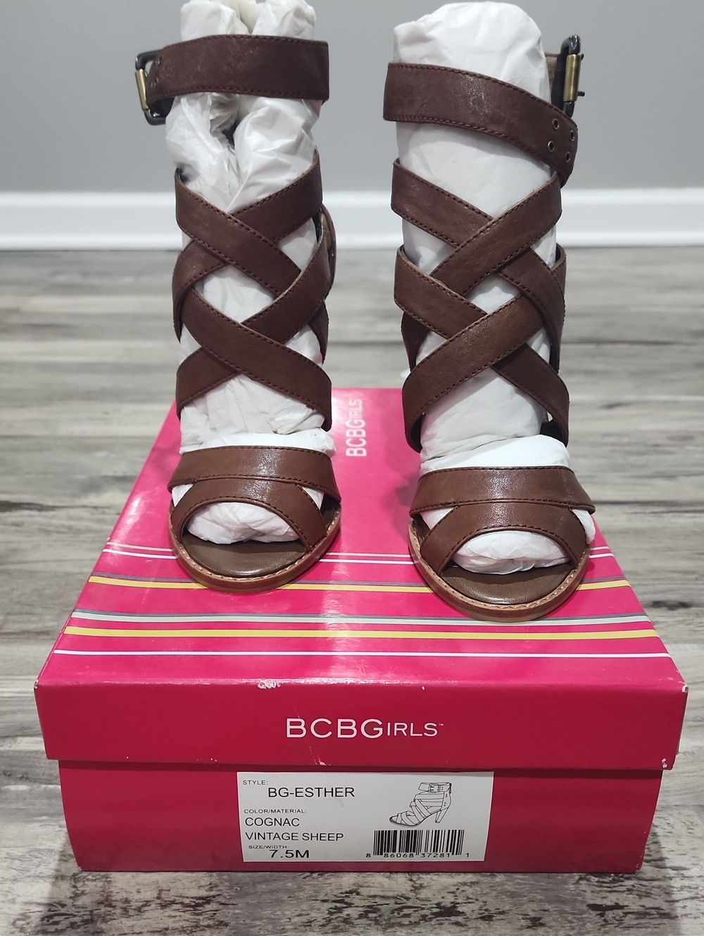 BCBGirls Brown Crisscross Ankle Strap Heeled Sandals